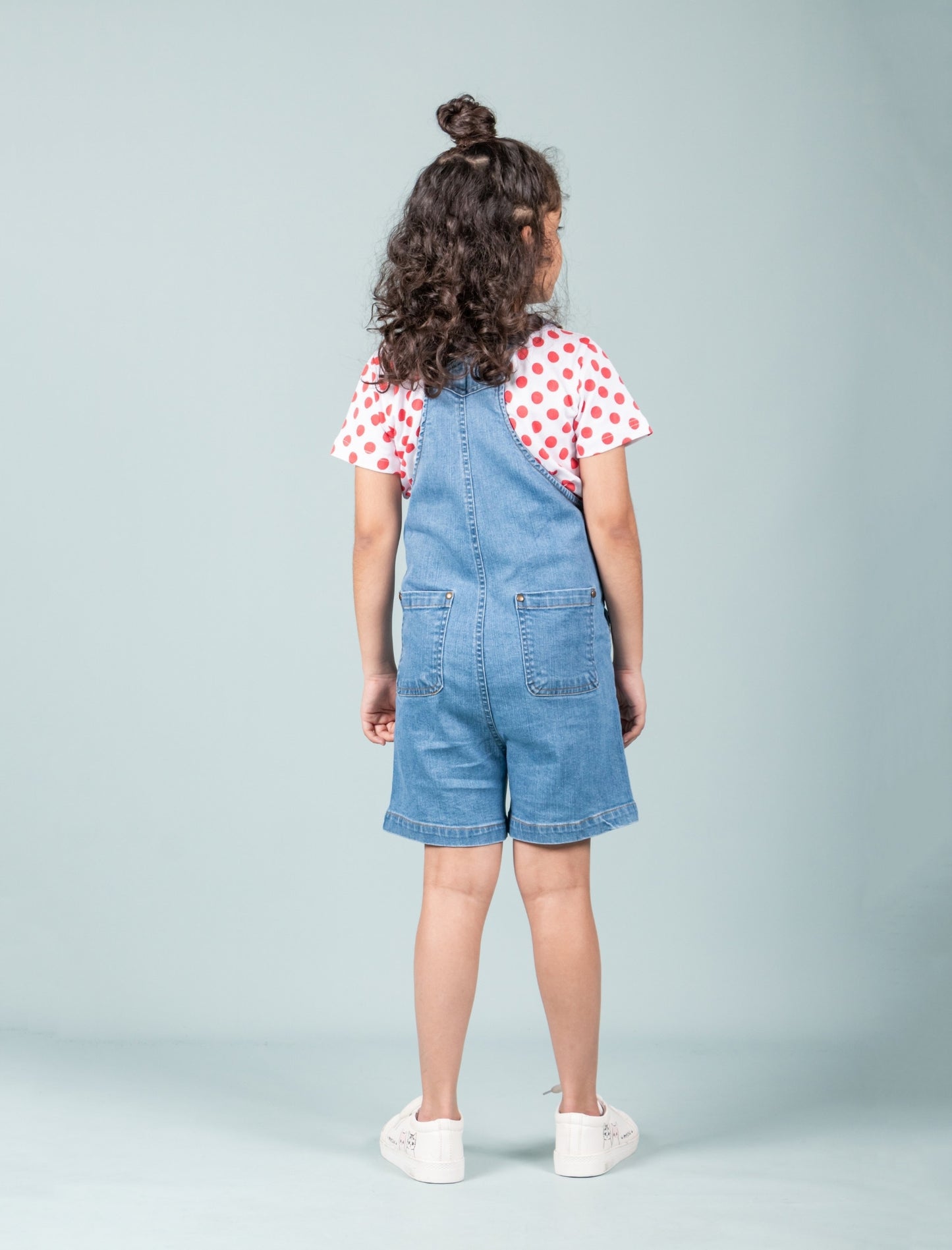 Girls Kids Summer Denim Short Dungaree with T-shirt Combo Set (Light Blue) - Tweeny Mini