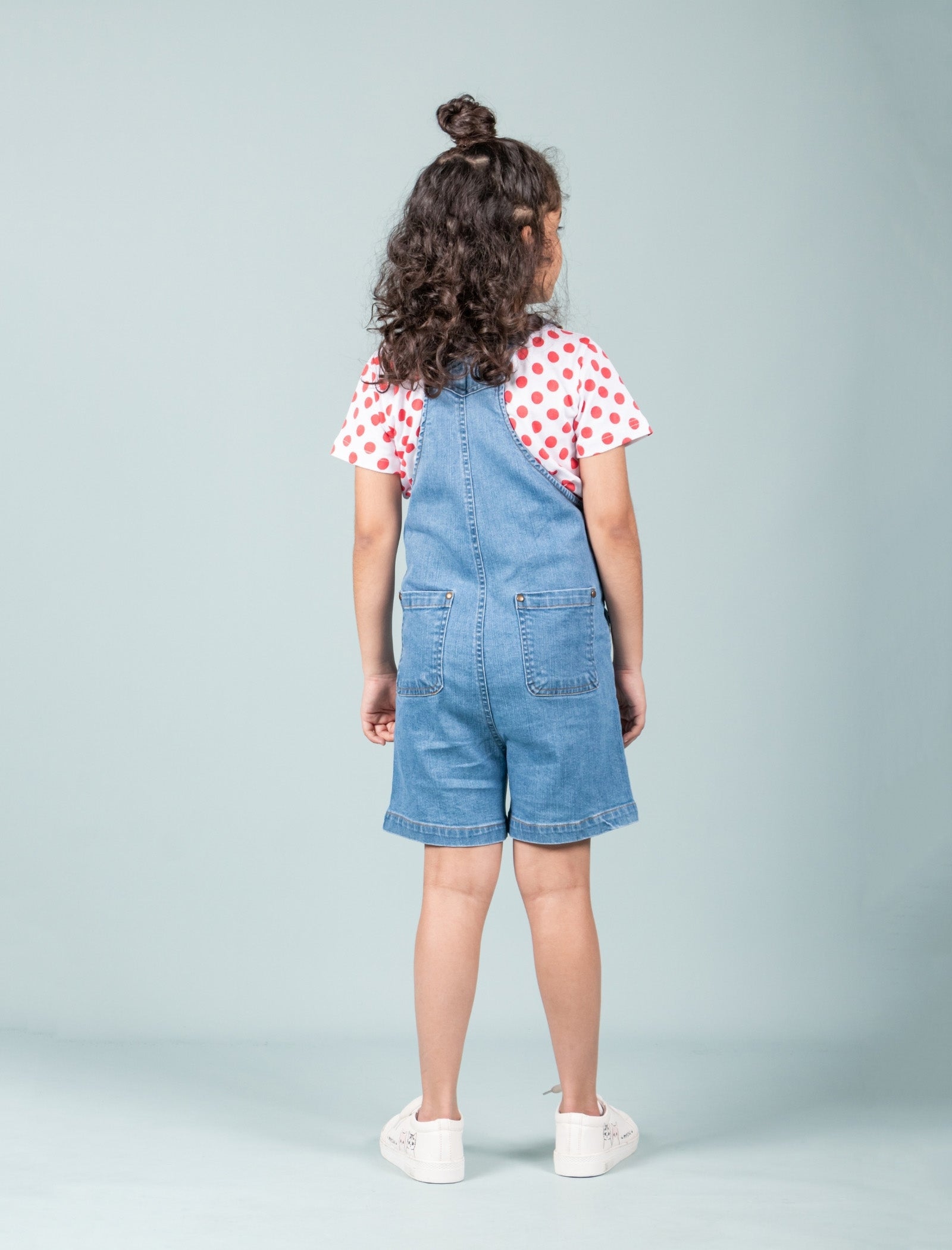 Girls Kids Summer Denim Short Dungaree with T-shirt Combo Set (Light Blue) - Tweeny Mini