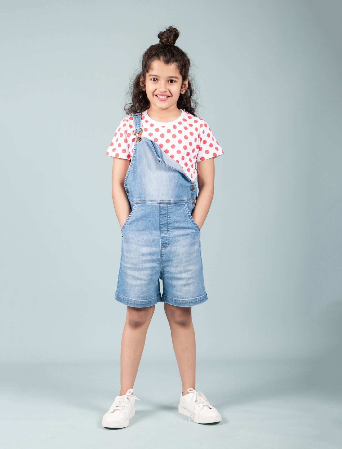 Girls Kids Summer Denim Short Dungaree with T-shirt Combo Set (Light Blue) - Tweeny Mini