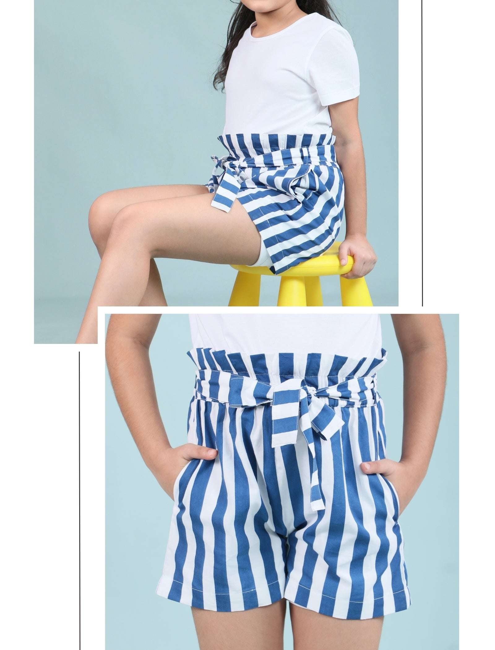 Pure Cotton Summer Shorts For Kids Girls (Blue) - Tweeny Mini