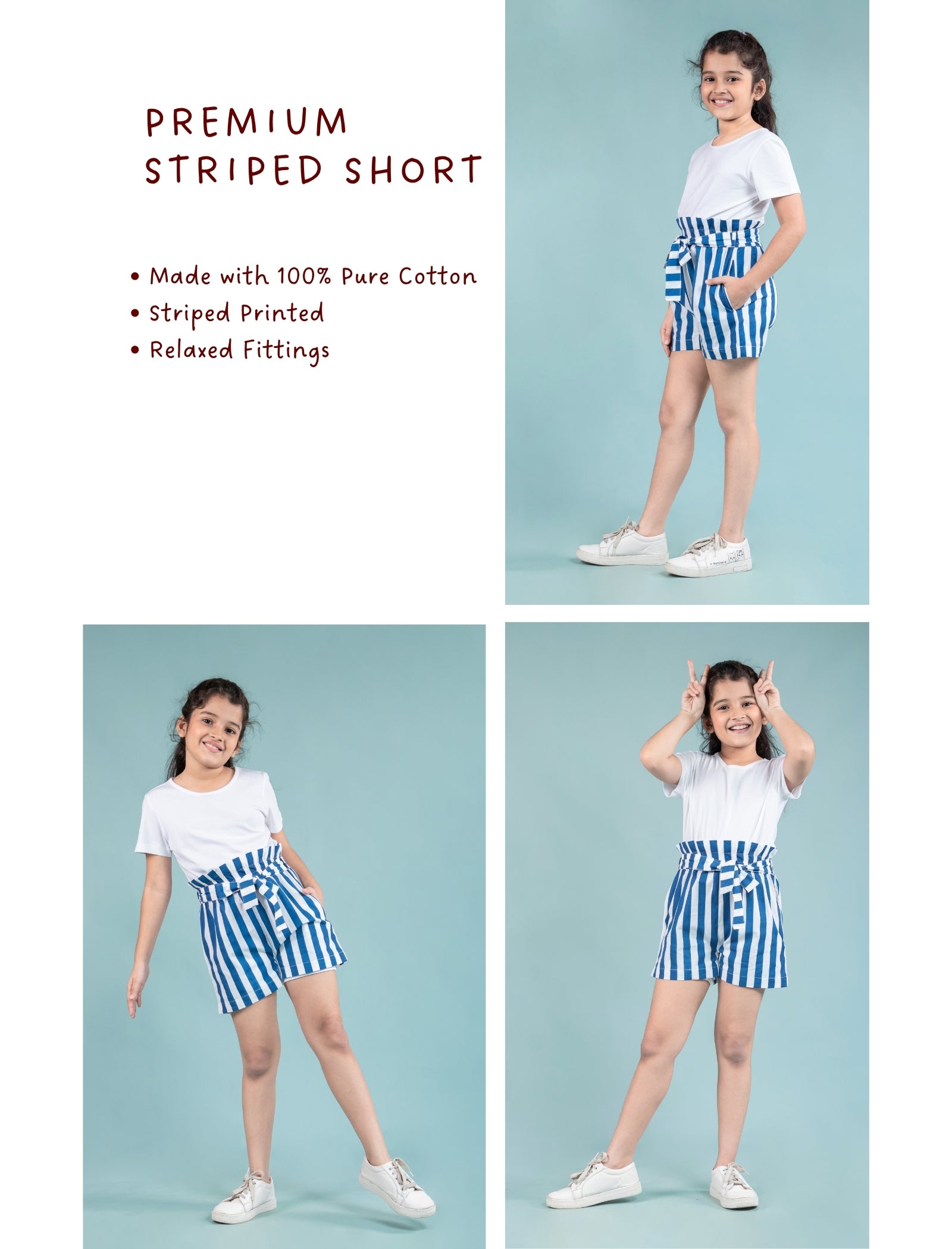 Pure Cotton Summer Shorts For Kids Girls (Blue) - Tweeny Mini