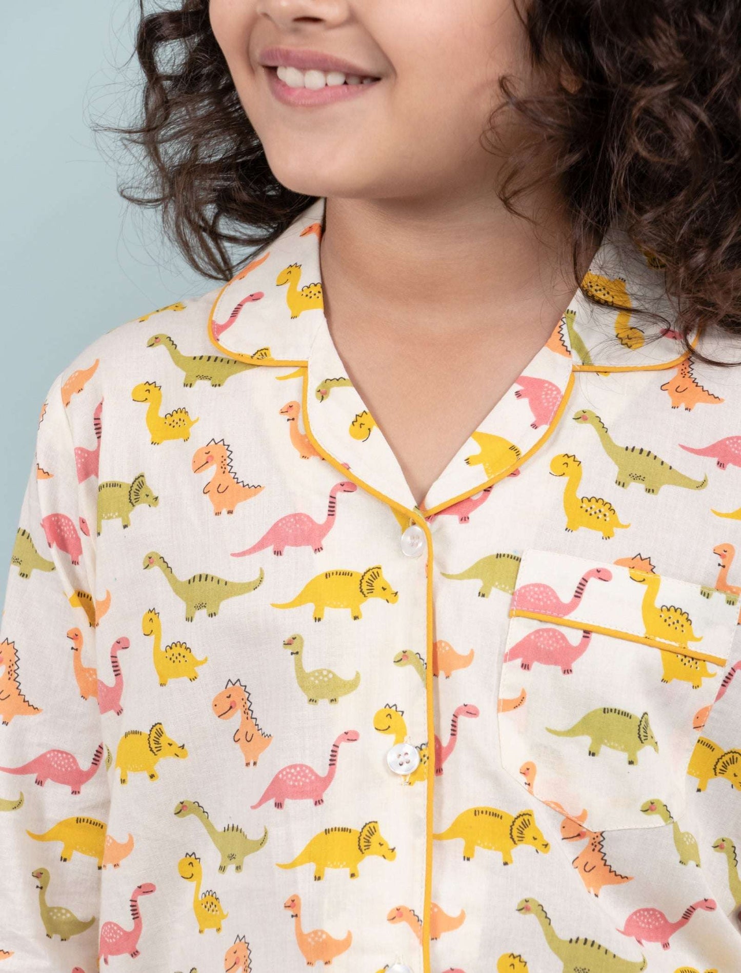 Dinosaur Printed Sleepwear for Girls Kids (Full Sleeves, Cream) - Tweeny Mini