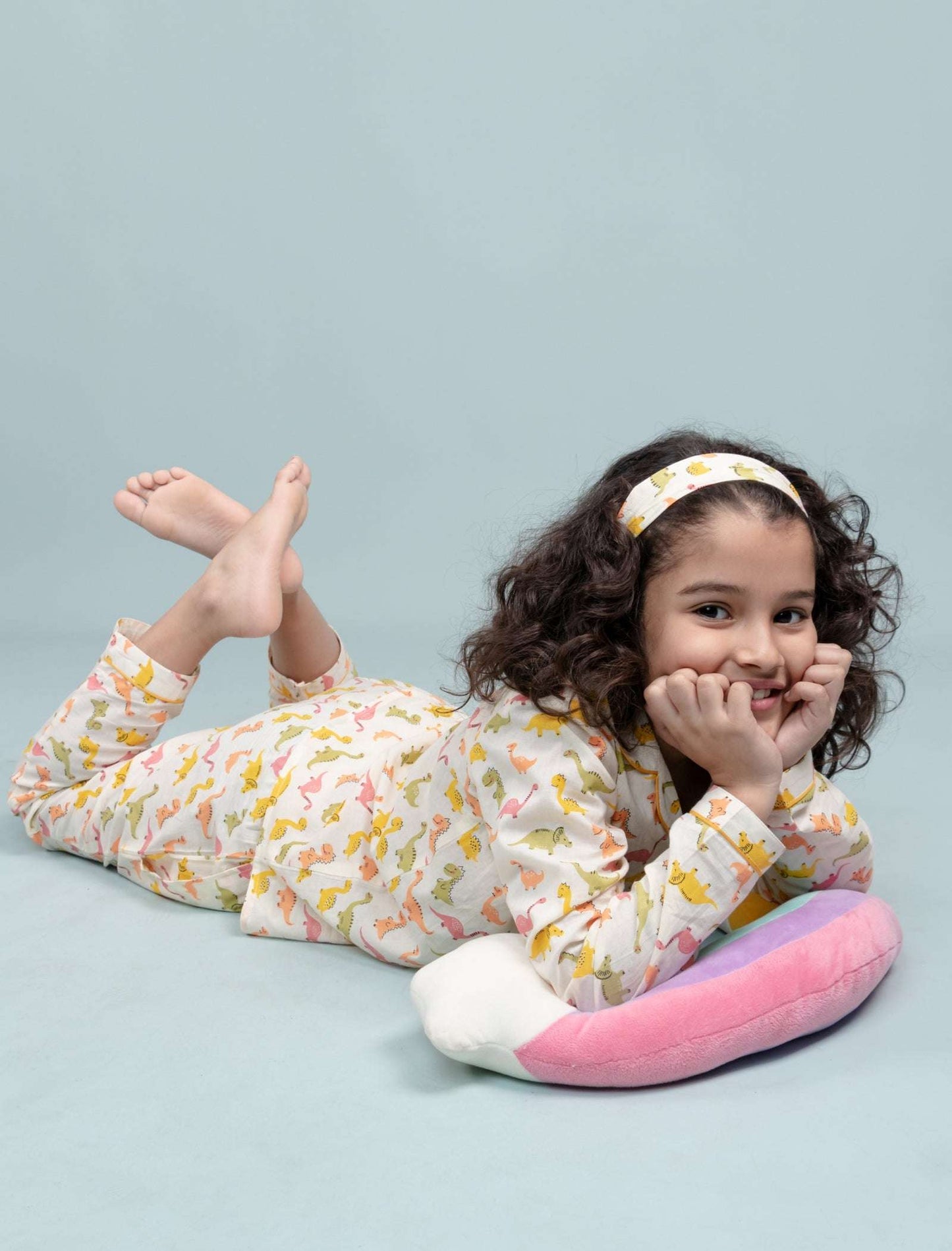 Dinosaur Printed Sleepwear for Girls Kids (Full Sleeves, Cream) - Tweeny Mini