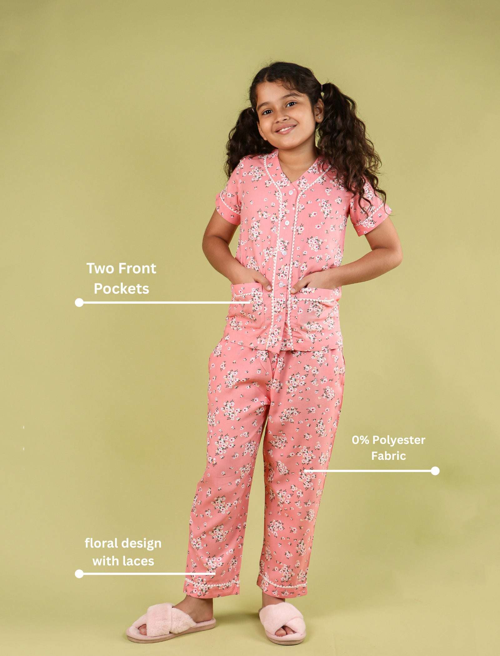 Summer Floral Girls Night Suit for Kids (Peach) - Tweeny Mini