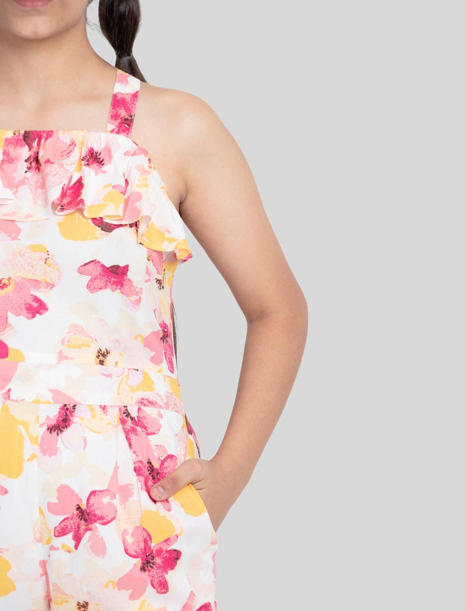 Stylish Summer Floral Jumpsuit for Kids Girls (Multi-color) - Tweeny Mini