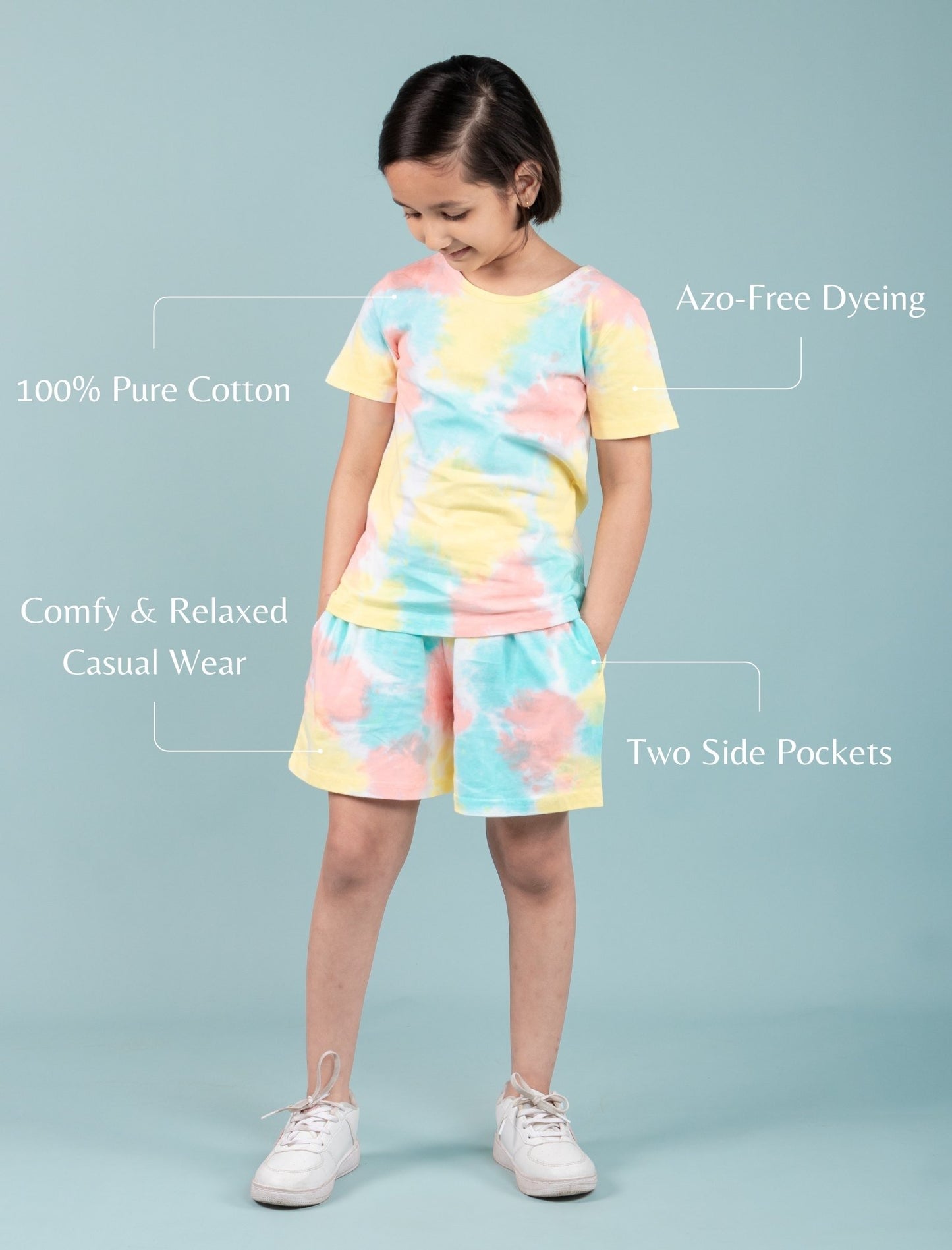 Pure Cotton Tie-Dye Summer Night Dress for Girls Kids (Multi Colour) - Tweeny Mini
