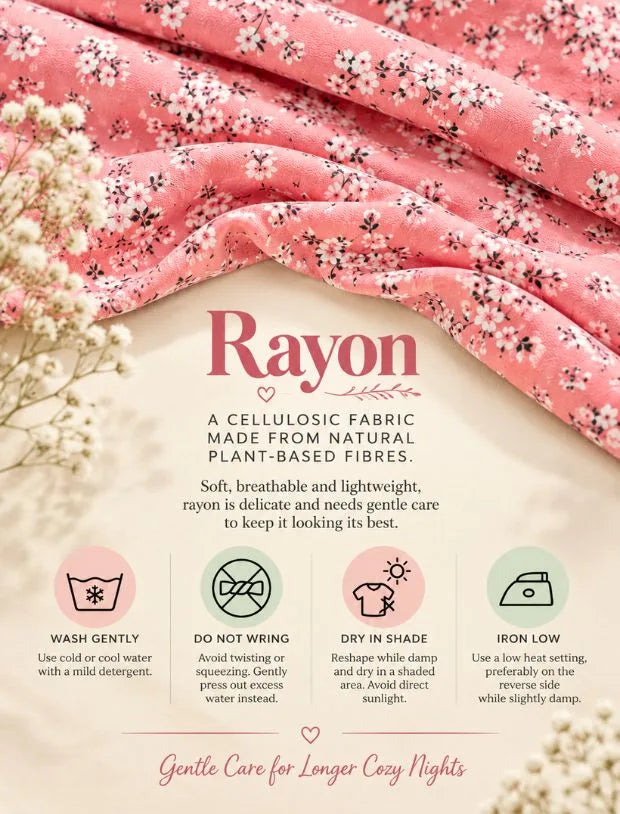 Pure Rayon Floral Full Sleeve Night Suit for Girls Kids (Peach)