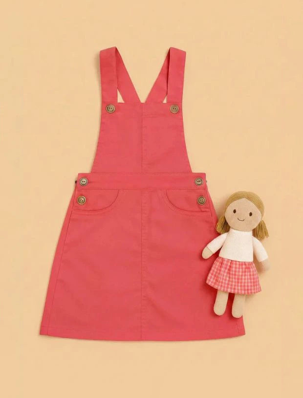 Premium Twill Cotton Pinafore Dress for Girls (Melon Red)