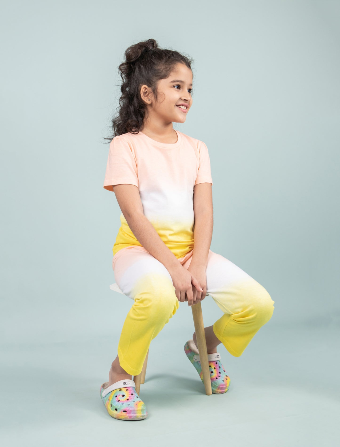 Ombre Tie-Dye Girls Nightsuit for Kids Girls with Pyjama Set (Yellow Peach) - Tweeny Mini