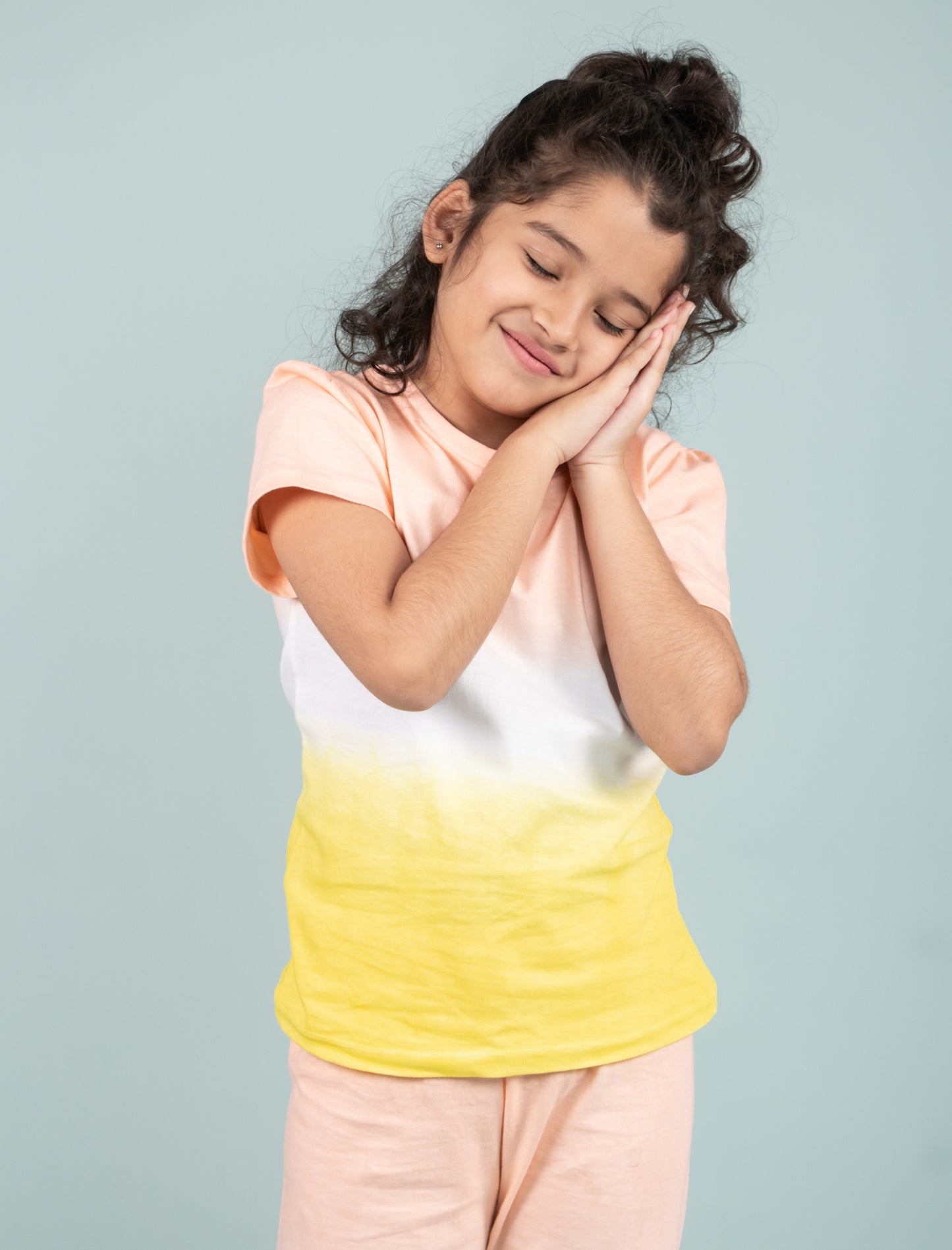 Ombre Tie-Dye Girls Nightsuit for Kids Girls with Pyjama Set (Yellow Peach) - Tweeny Mini