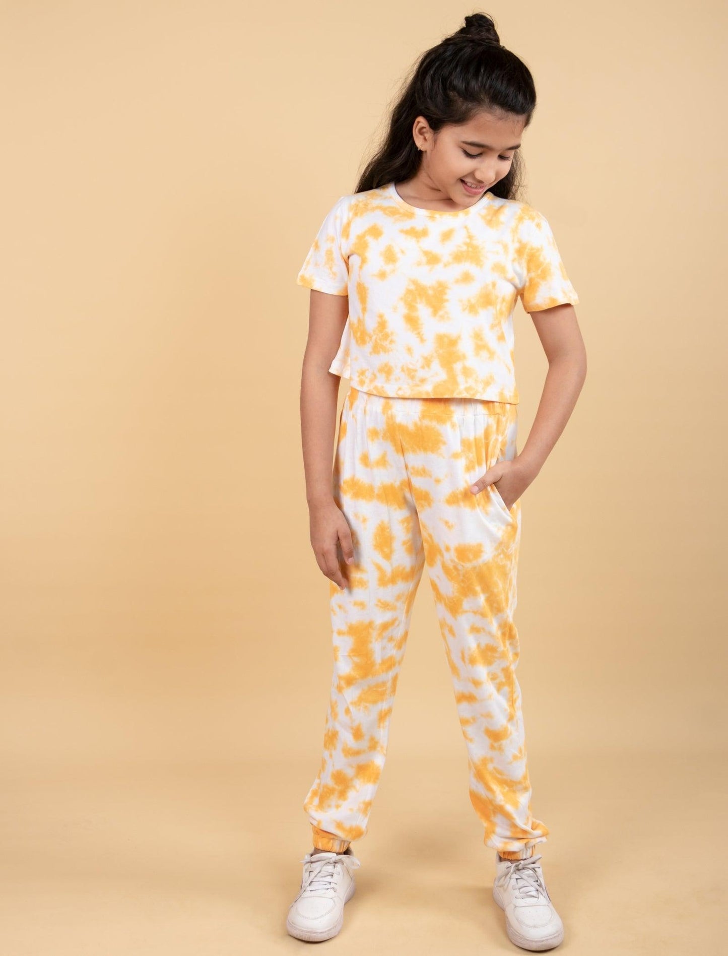 Pure Cotton Tie-Dye Joggers Kids Girls With Crop Top (Iced Mango) - Tweeny Mini