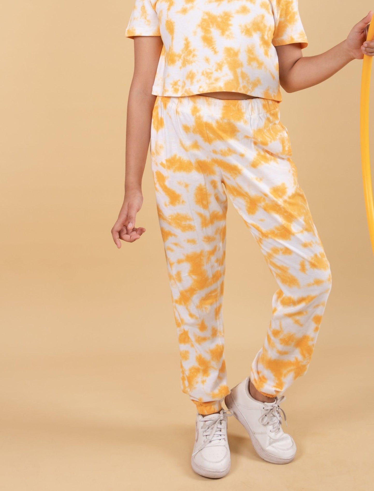 Pure Cotton Tie-Dye Joggers Kids Girls With Crop Top (Iced Mango) - Tweeny Mini
