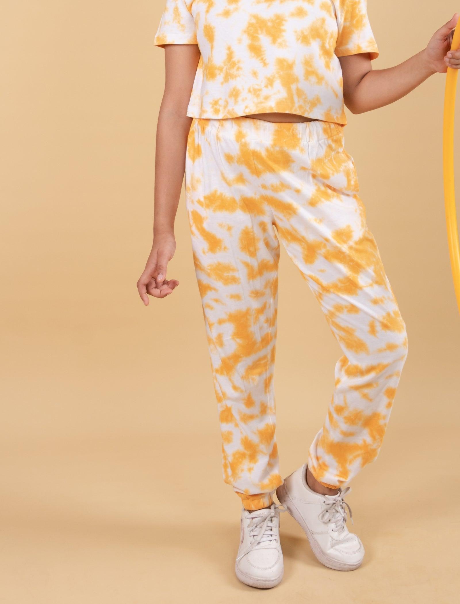 Pure Cotton Tie-Dye Joggers Kids Girls With Crop Top (Iced Mango) - Tweeny Mini