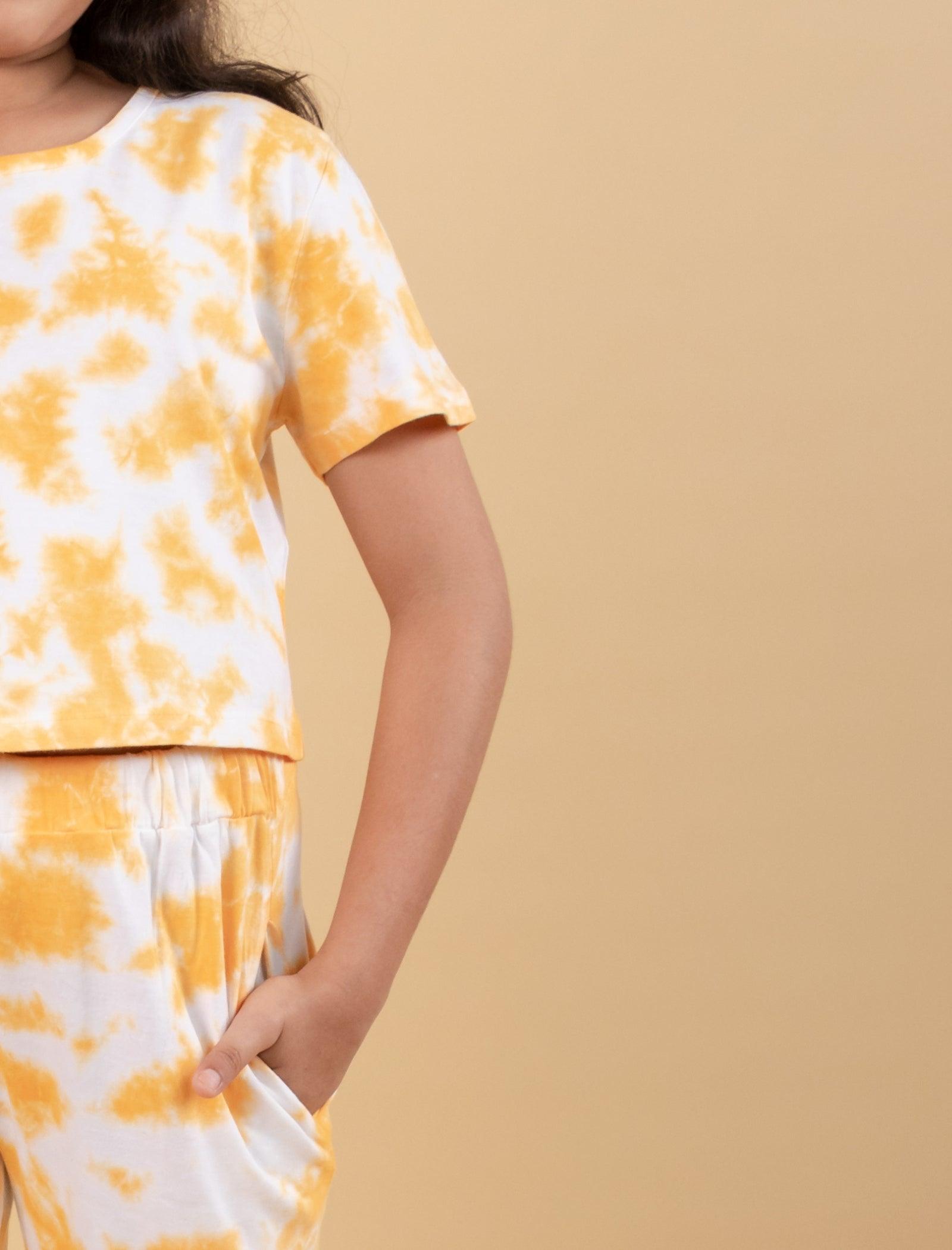 Pure Cotton Tie-Dye Joggers Kids Girls With Crop Top (Iced Mango) - Tweeny Mini