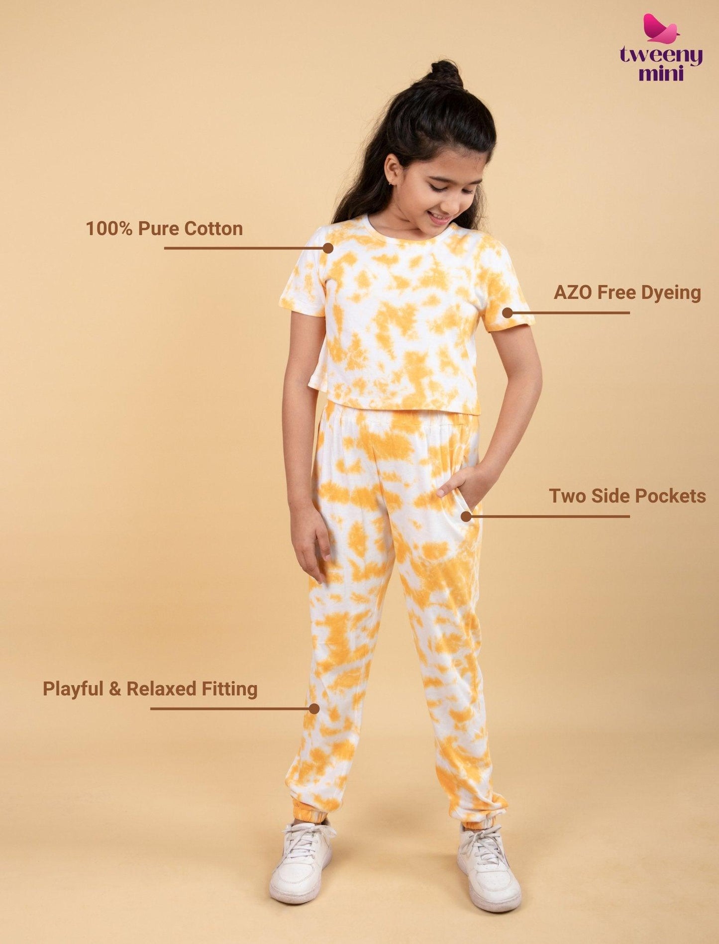 Pure Cotton Tie-Dye Joggers Kids Girls With Crop Top (Iced Mango) - Tweeny Mini