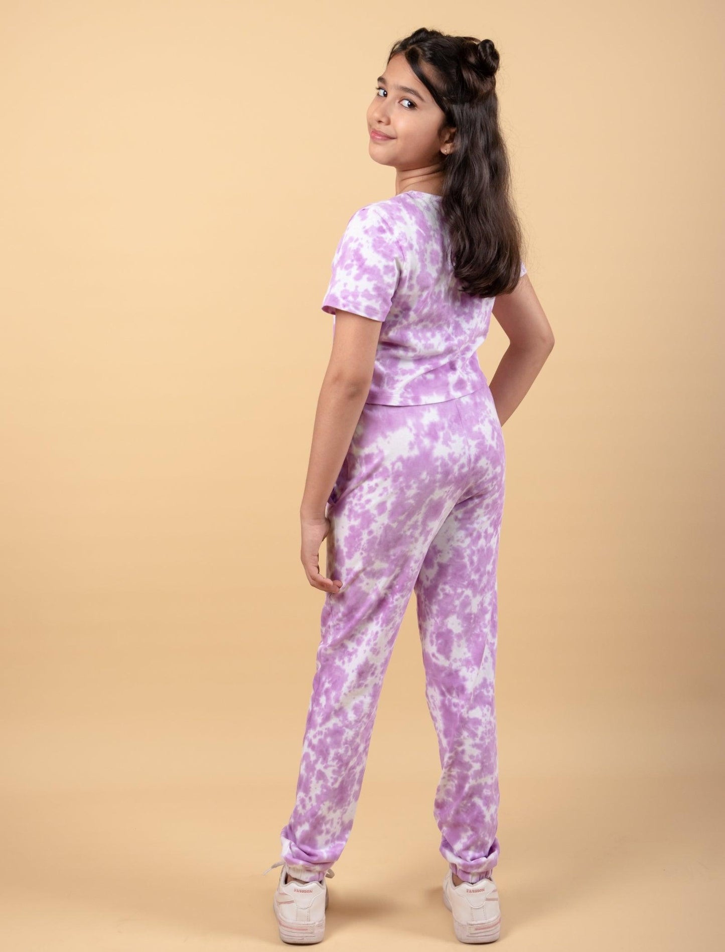 Trendy Summer Tie-Dye Joggers Kids Girls with Crop Top (Lavender) - Tweeny Mini