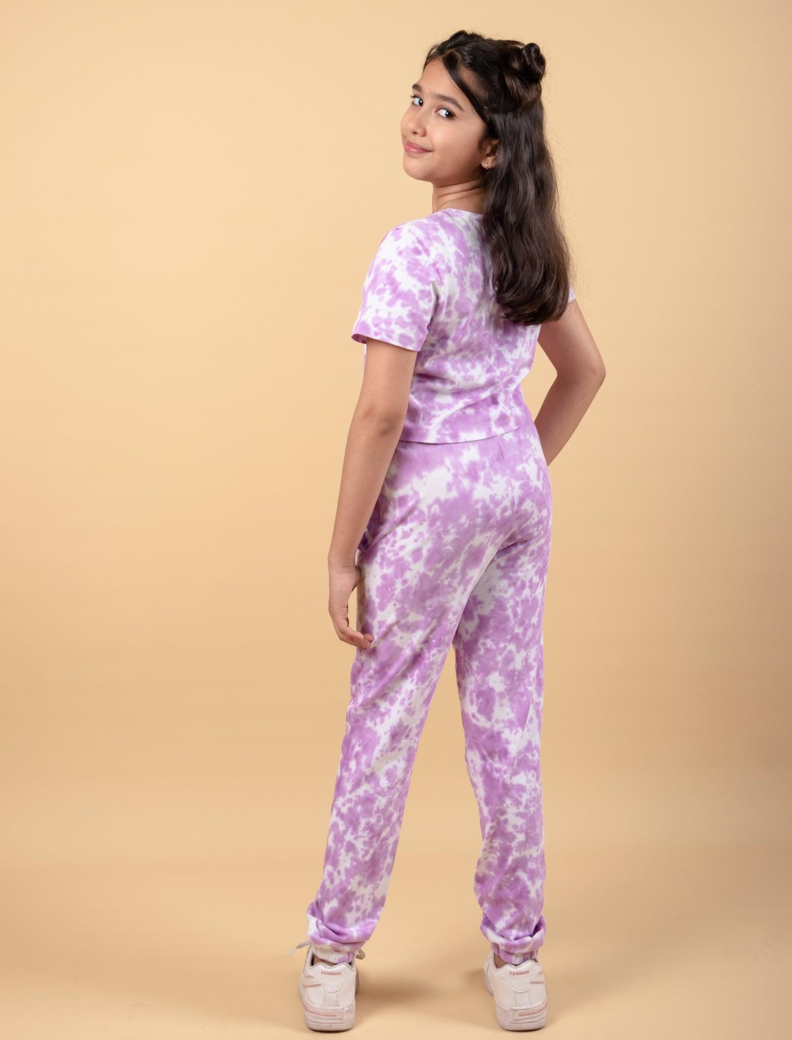 Trendy Summer Tie-Dye Joggers Kids Girls with Crop Top (Lavender) - Tweeny Mini