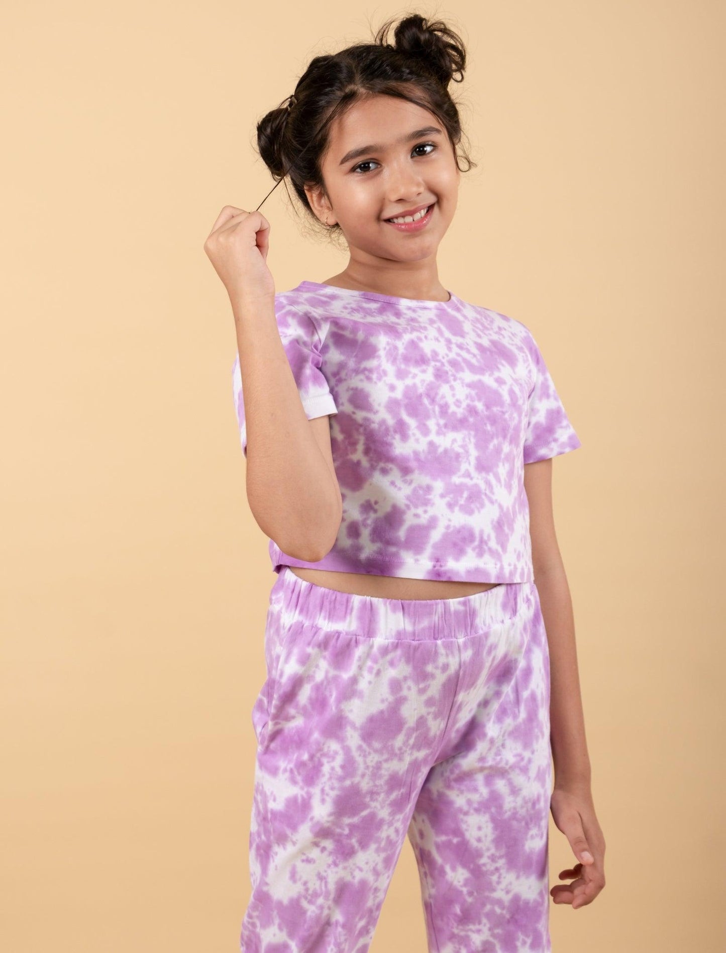 Trendy Summer Tie-Dye Joggers Kids Girls with Crop Top (Lavender) - Tweeny Mini