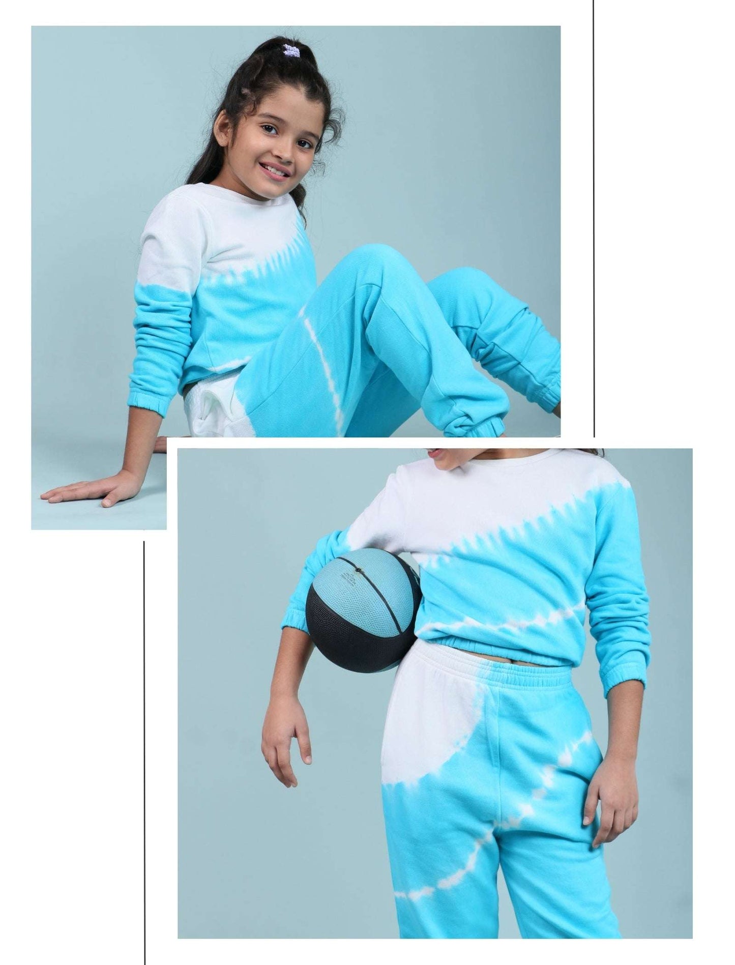 Tie Dye Winter Joggers for Girls Kids Co-ord Set (Scuba Blue) - Tweeny Mini