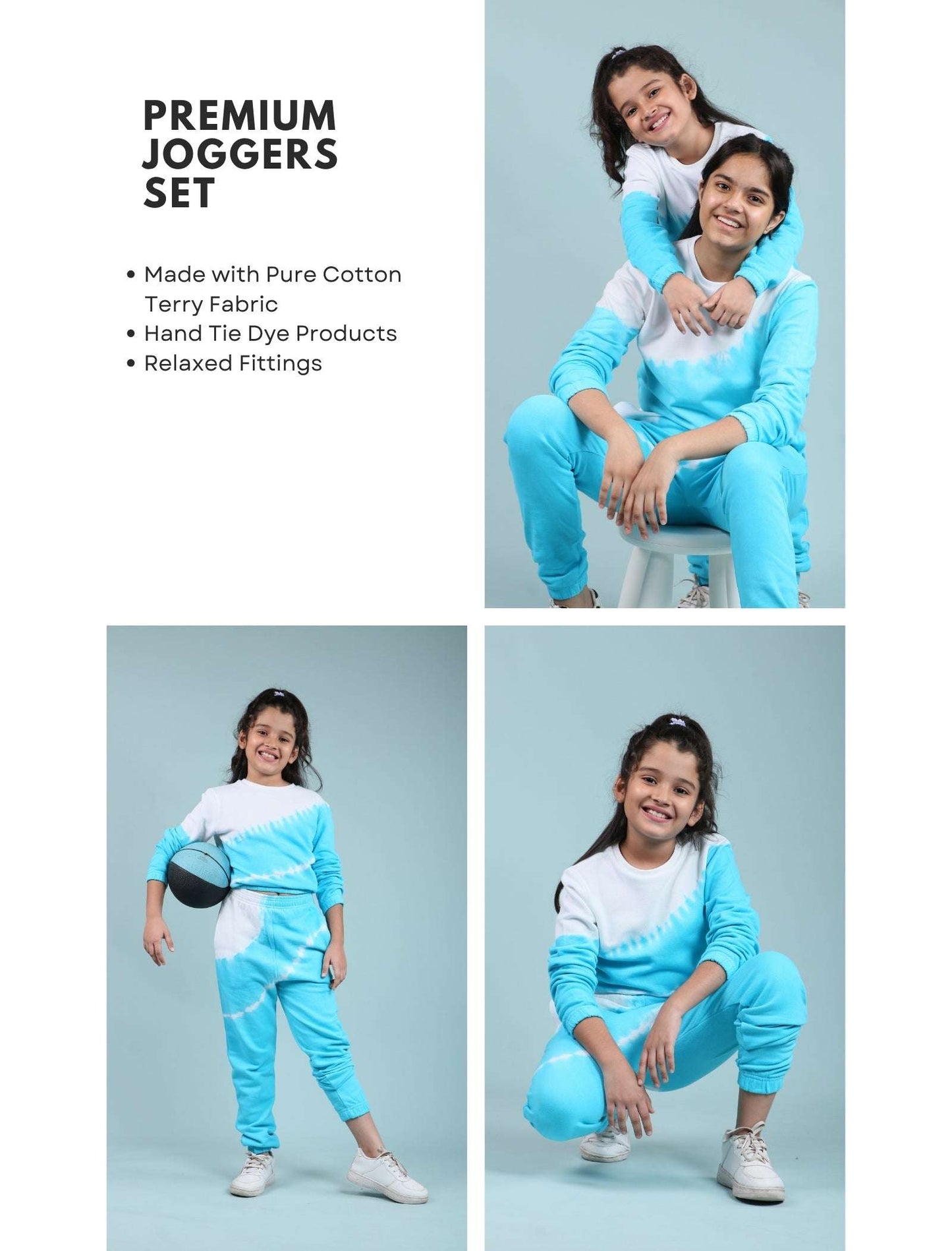 Tie Dye Winter Joggers for Girls Kids Co-ord Set (Scuba Blue) - Tweeny Mini
