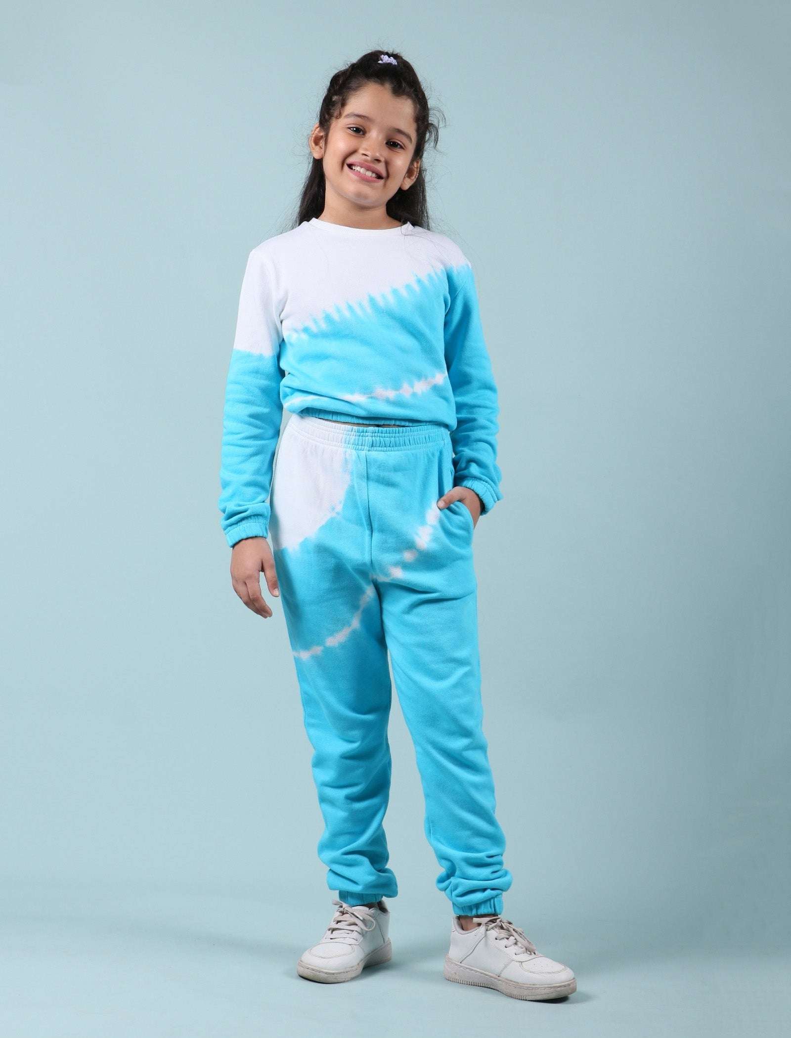 Tie Dye Winter Joggers for Girls Kids Co-ord Set (Scuba Blue) - Tweeny Mini