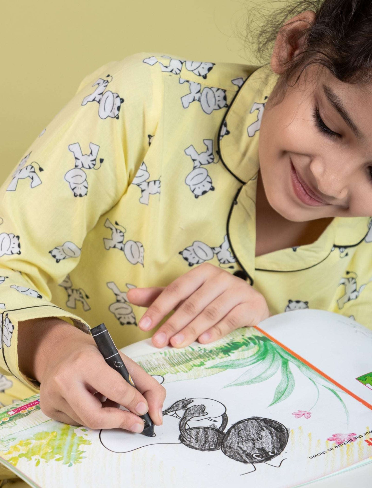 Tiger Cub Printed Nightwear For Girls Kids (Yellow) - Tweeny Mini