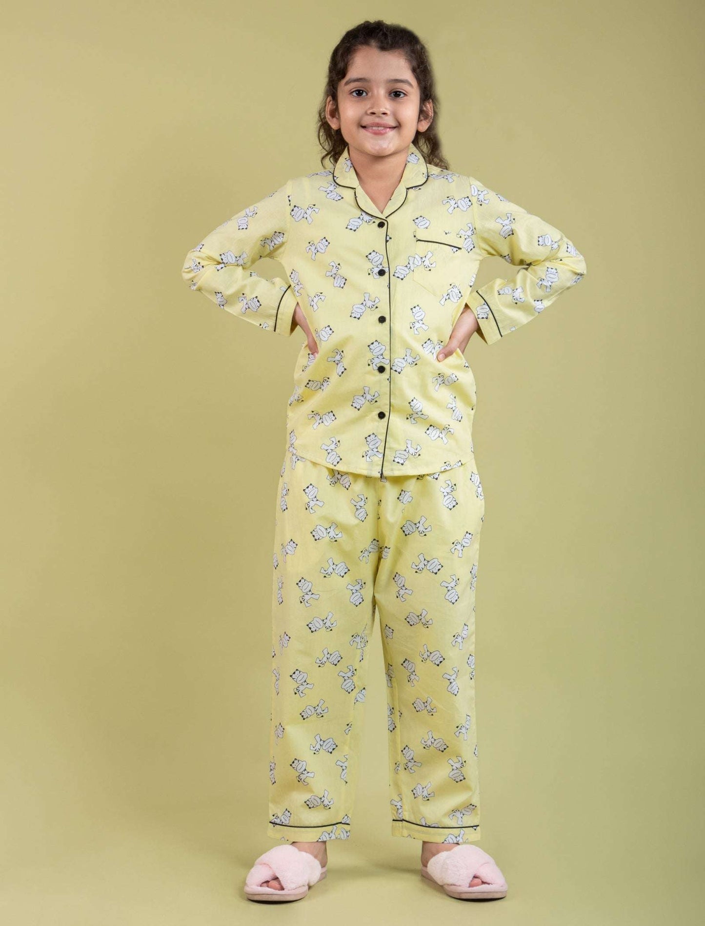 Tiger Cub Printed Nightwear For Girls Kids (Yellow) - Tweeny Mini