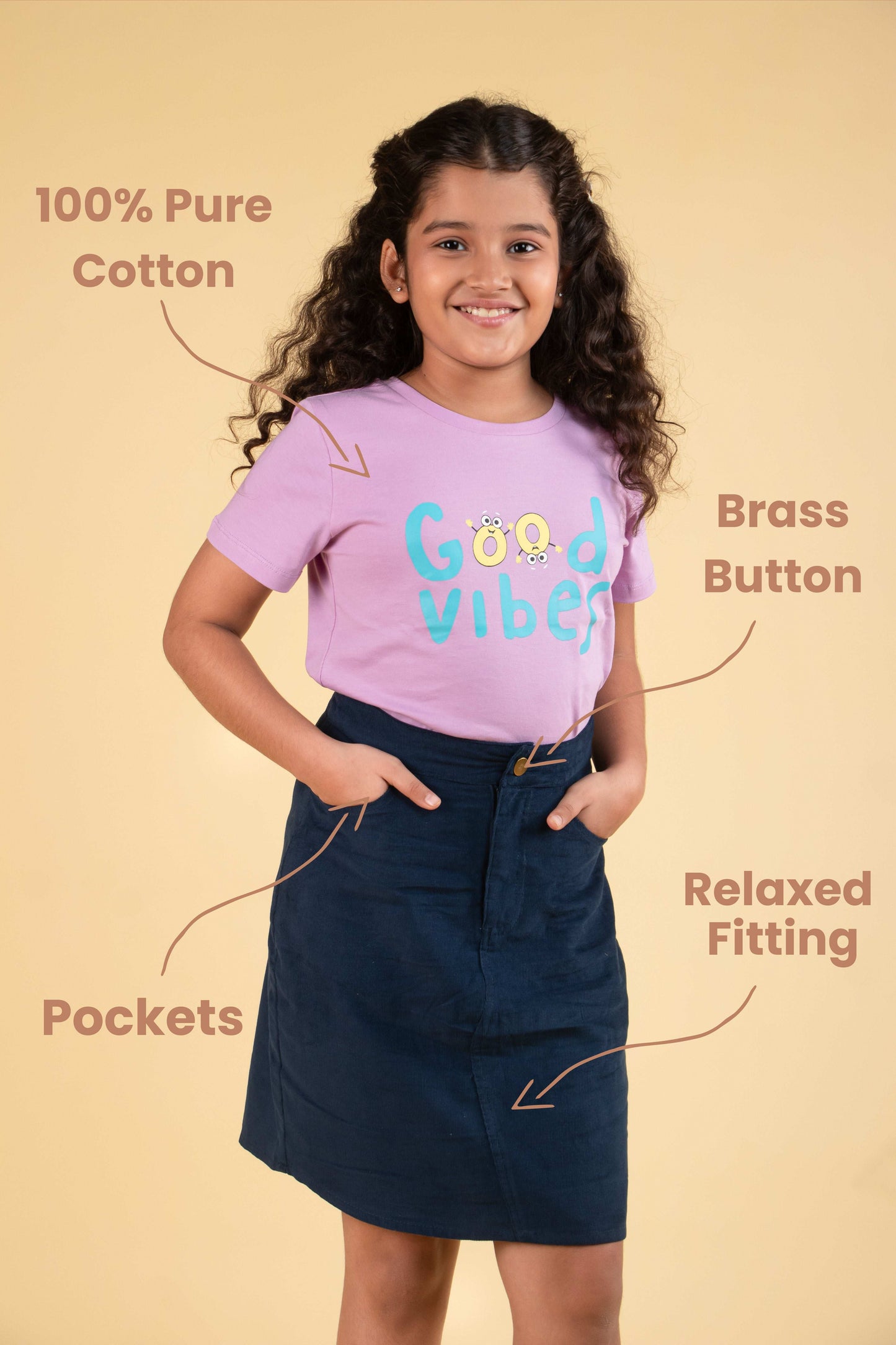 Premium Cotton Top with Skirt Combo Set for Girls Kids (Blue) - Tweeny Mini