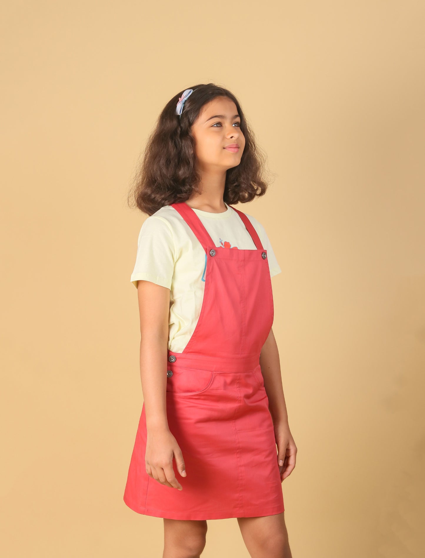 Premium Twill Cotton Pinafore Dress for Girls Kids (Melon Red) - Tweeny Mini