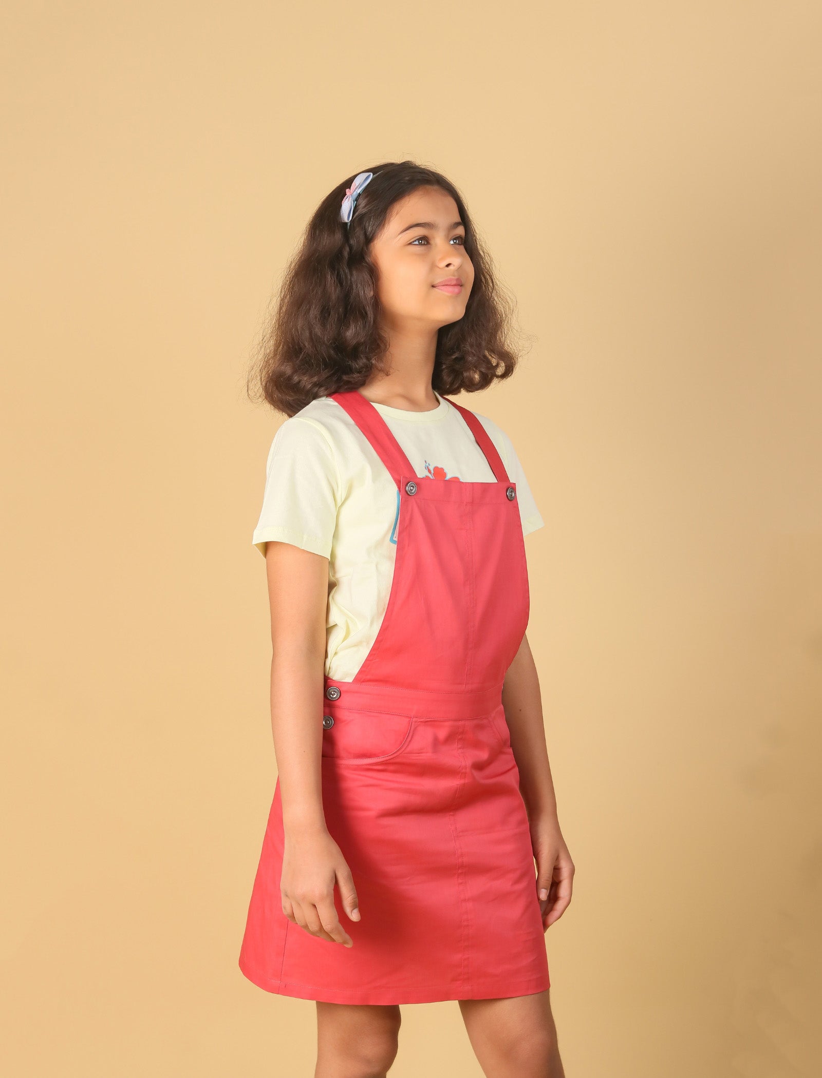 Premium Twill Cotton Pinafore Dress for Girls Kids (Melon Red) - Tweeny Mini