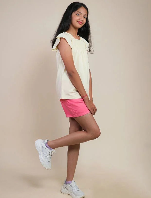 Kids Girls Denim Shorts (Strawberry Red)