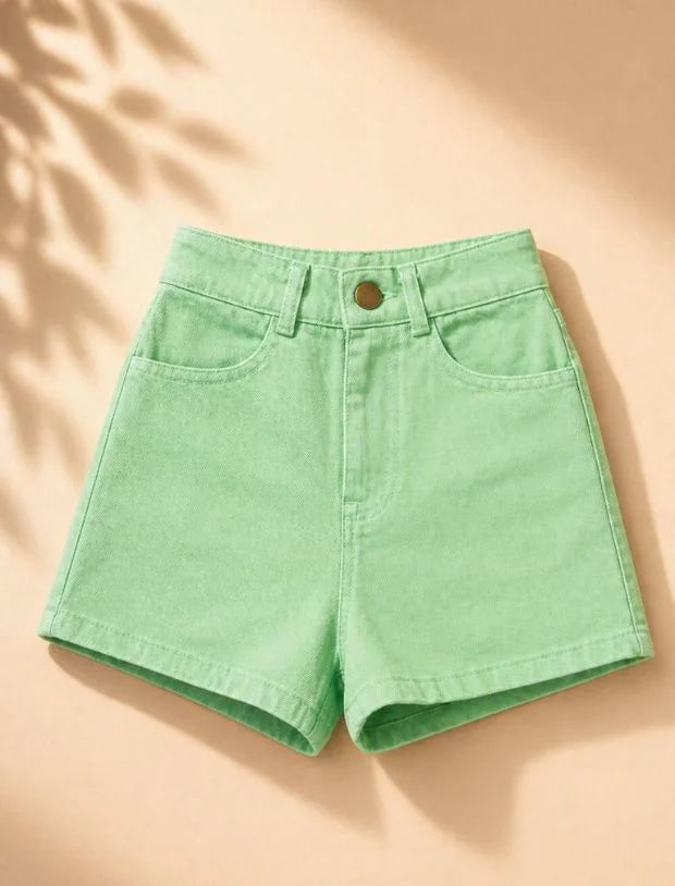 Lime Green Denim Shorts for Kids Girls