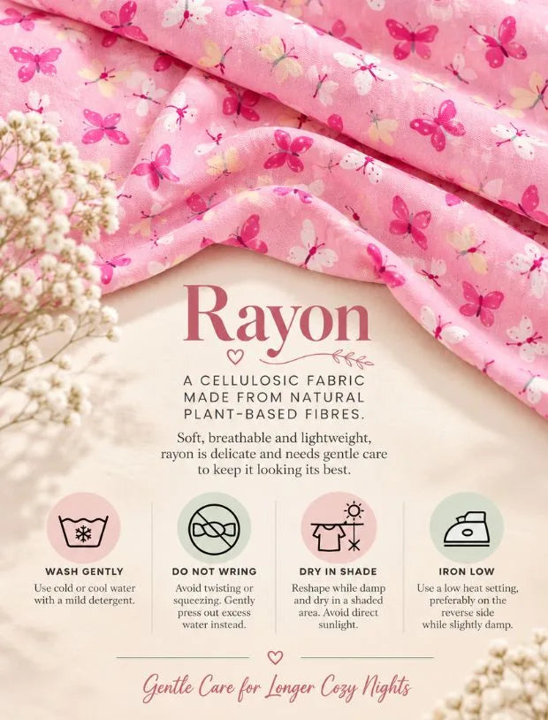 Pure Rayon Butterfly Nightsuit for Girls Kids (Full Sleeves, Pink)