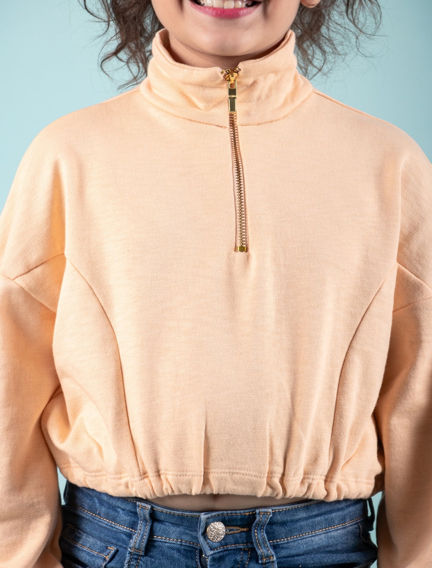 Premium Terry Cotton Zippered Sweatshirt for Girls Kids (Peach) - Tweeny Mini