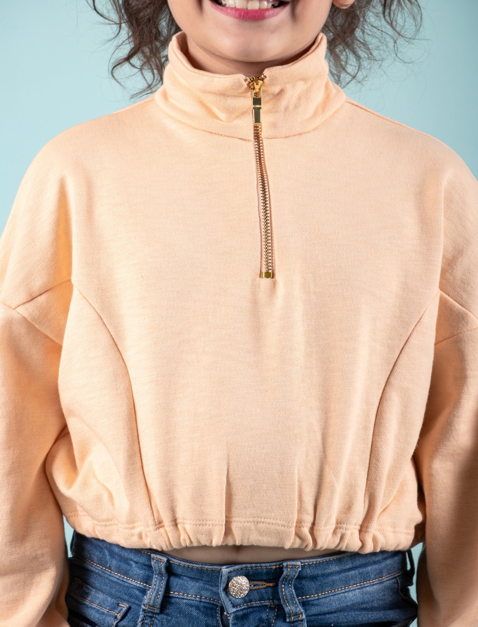 Premium Terry Cotton Zippered Sweatshirt for Girls Kids (Peach) - Tweeny Mini
