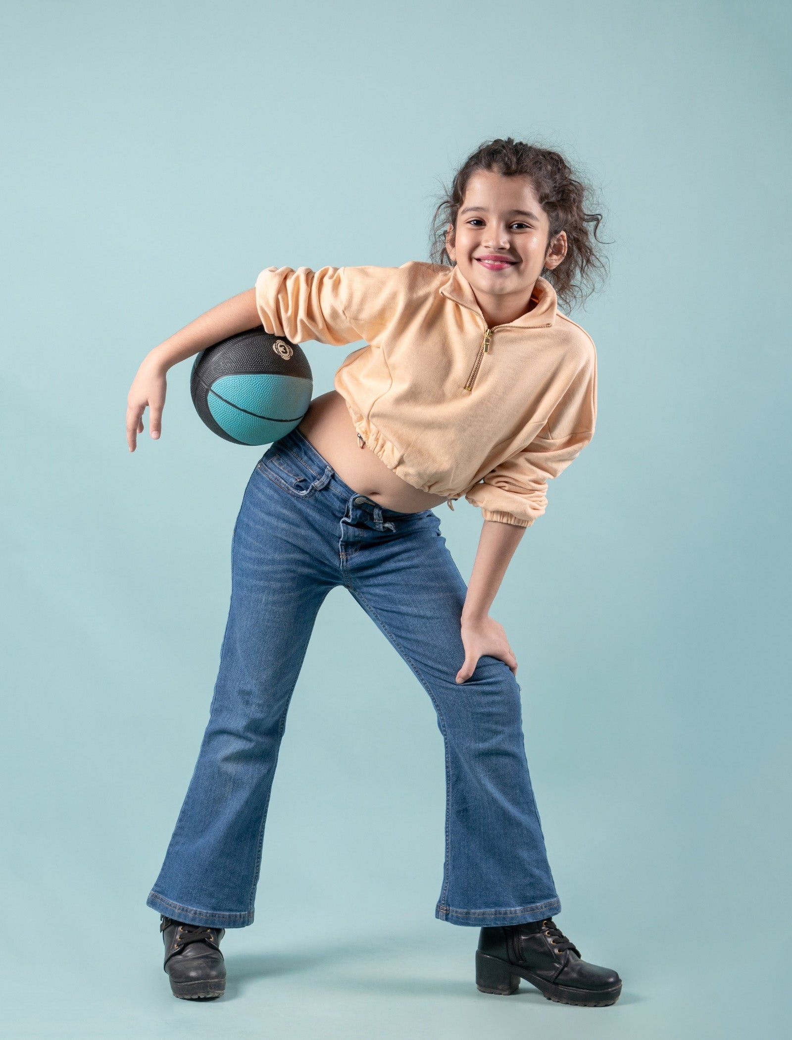 Premium Terry Cotton Zippered Sweatshirt for Girls Kids (Peach) - Tweeny Mini