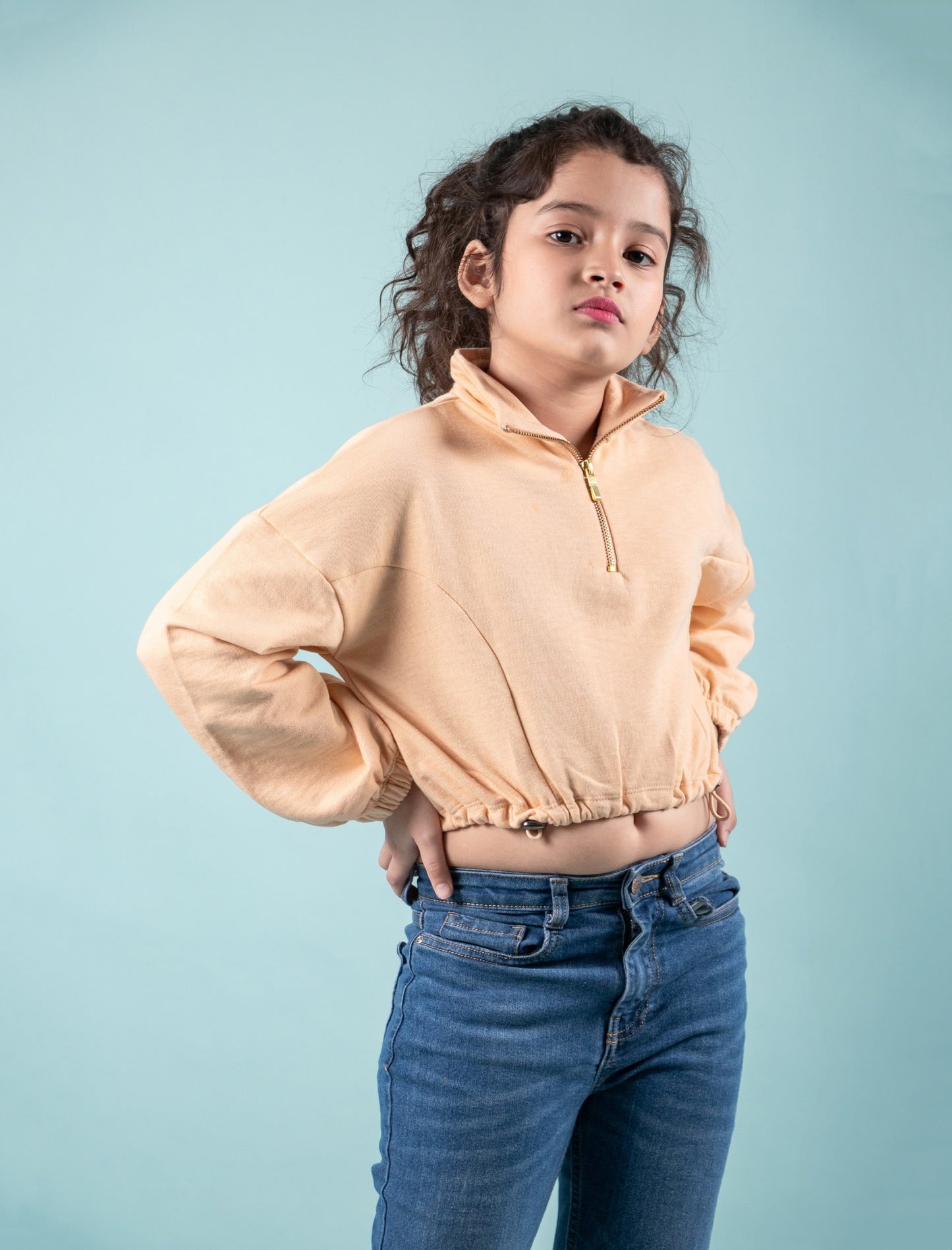 Premium Terry Cotton Zippered Sweatshirt for Girls Kids (Peach) - Tweeny Mini