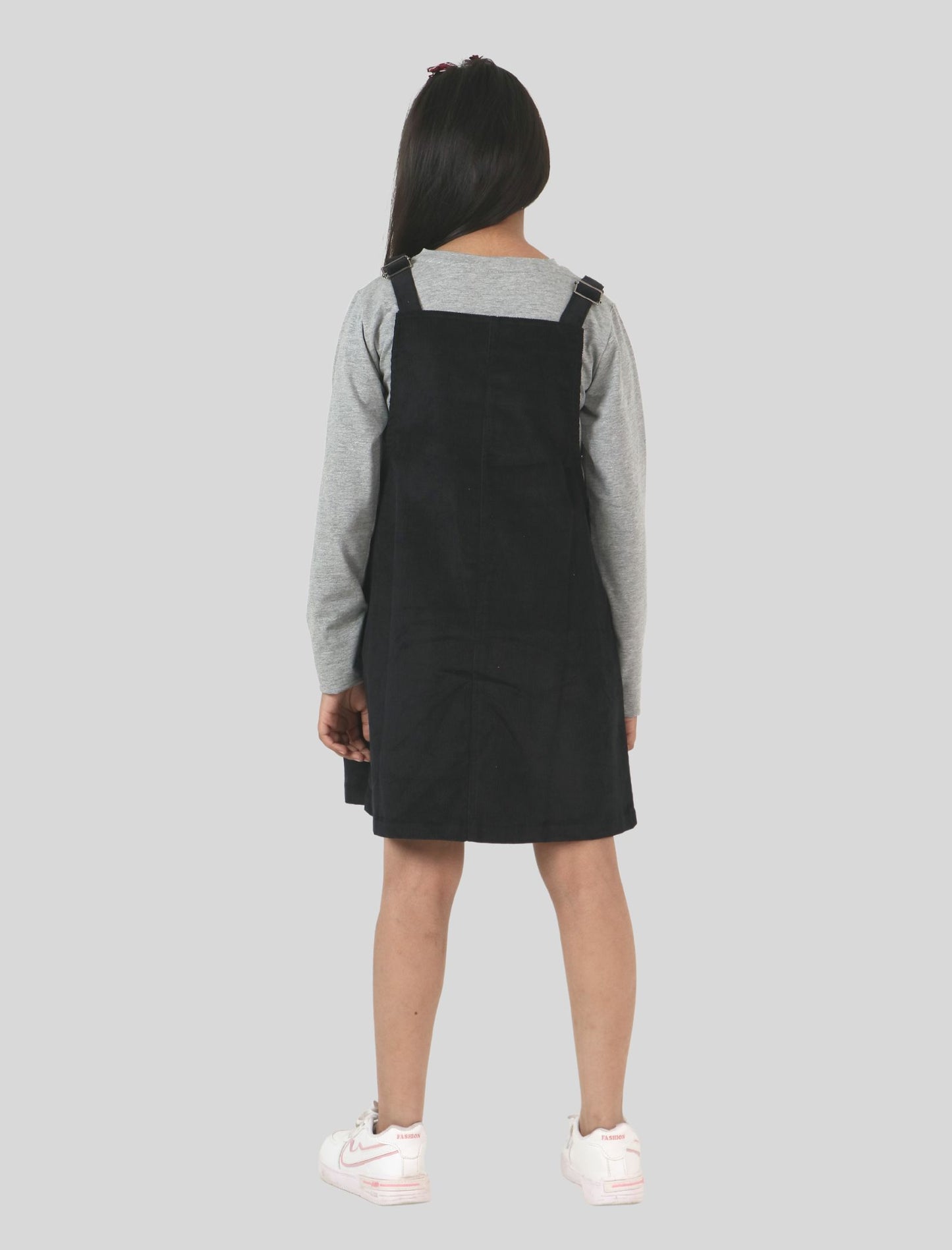Girls Kids Corduroy Pinafore Dress (Black)