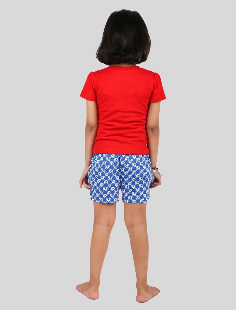 Summer Pure Cotton Red T-Shirt and Blue Shorts Combo Set. (Half-Sleeves)