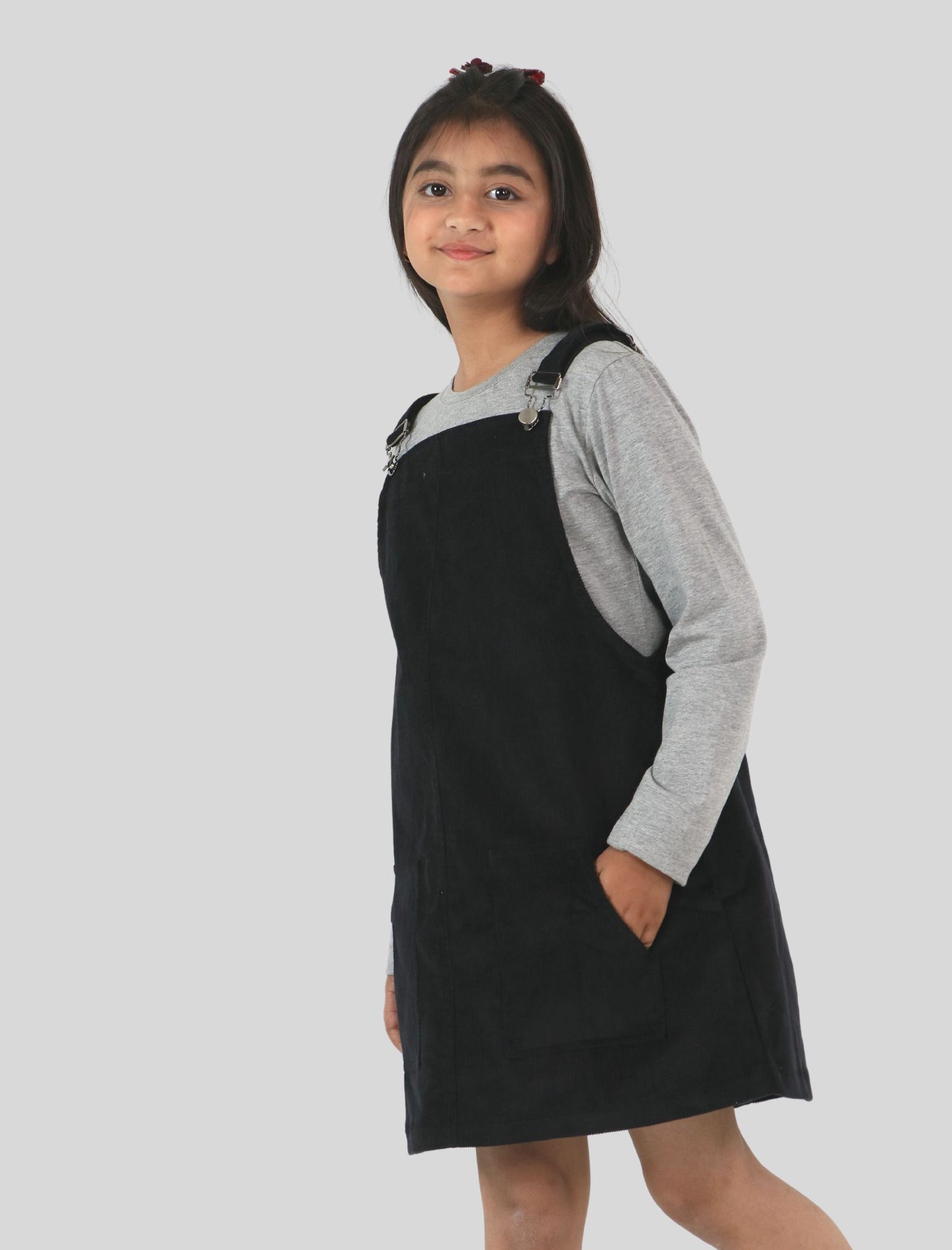 Girls Kids Corduroy Pinafore Dress (Black)