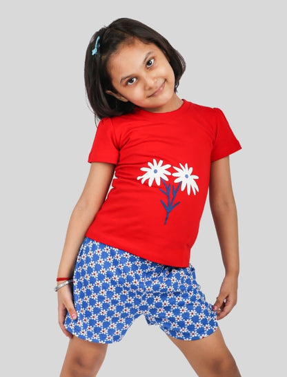 Summer Pure Cotton Red T-Shirt and Blue Shorts Combo Set. (Half-Sleeves)
