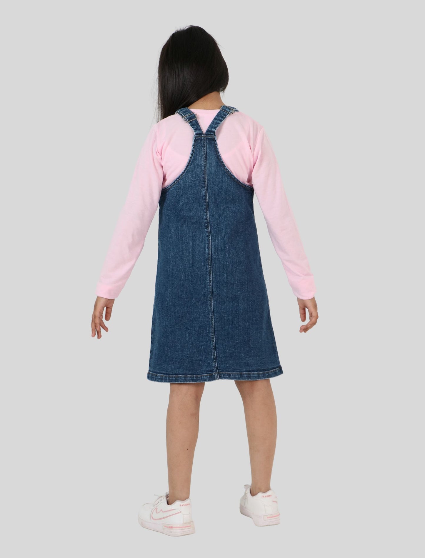Girls Kids Denim Pinafore Dress (Blue)