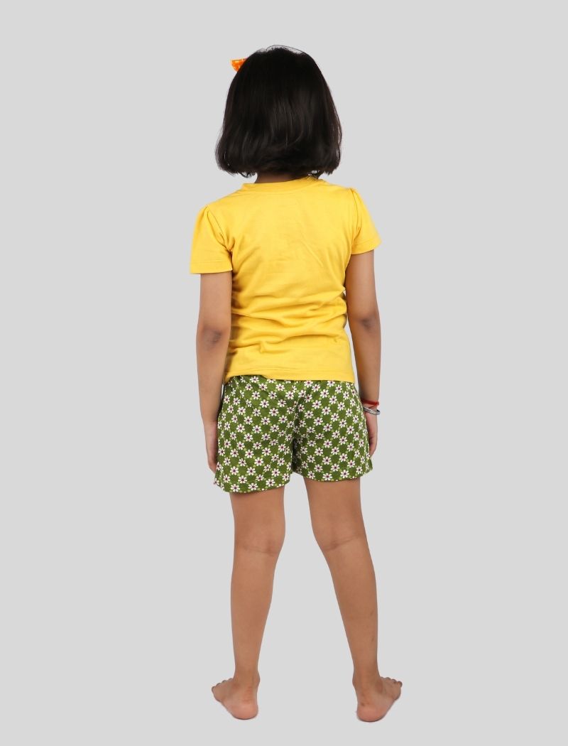 Summer Pure Cotton Yellow T-Shirt and Green Shorts Combo Set. (Half-Sleeves)