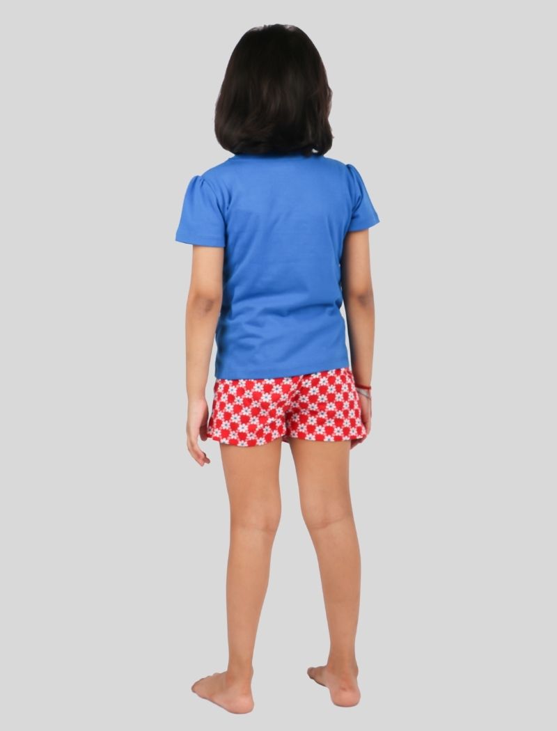 Summer Pure Cotton Blue T-Shirt and Red Shorts Combo Set. (Half-Sleeves)