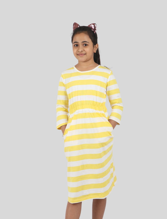 Yellow Stripes Full Sleeves Winter Dress - Tweeny Mini