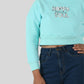 Girls Kids Full Sleeve Cropped Printed Winter Sweatshirt (Aqua Blue)