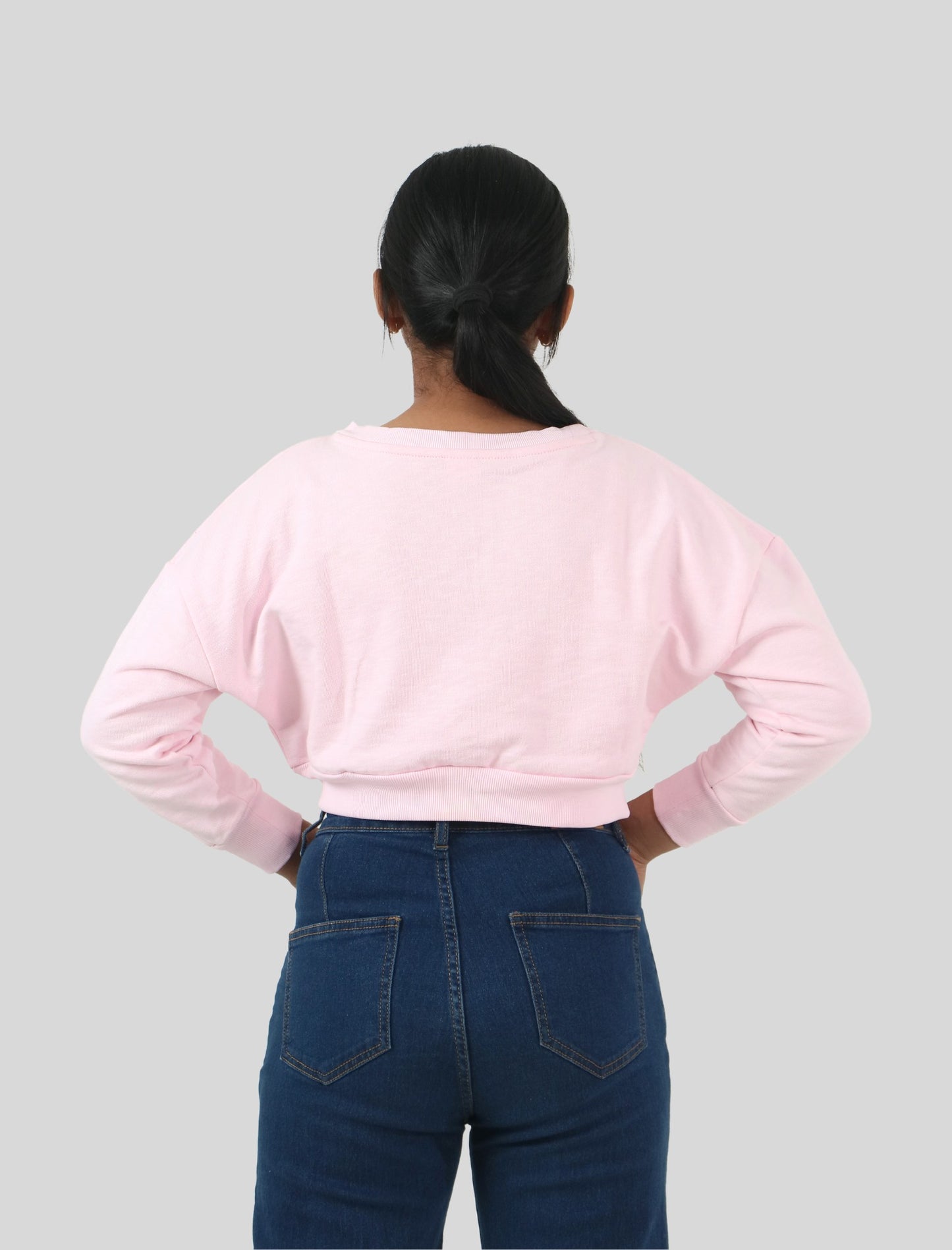 Girls Kids Full Sleeve Cropped Printed Winter Sweatshirt (Light Pink)