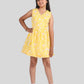 Hand Block Printed Floral Kids Girls Wrap Dress (Yellow) - Tweeny Mini