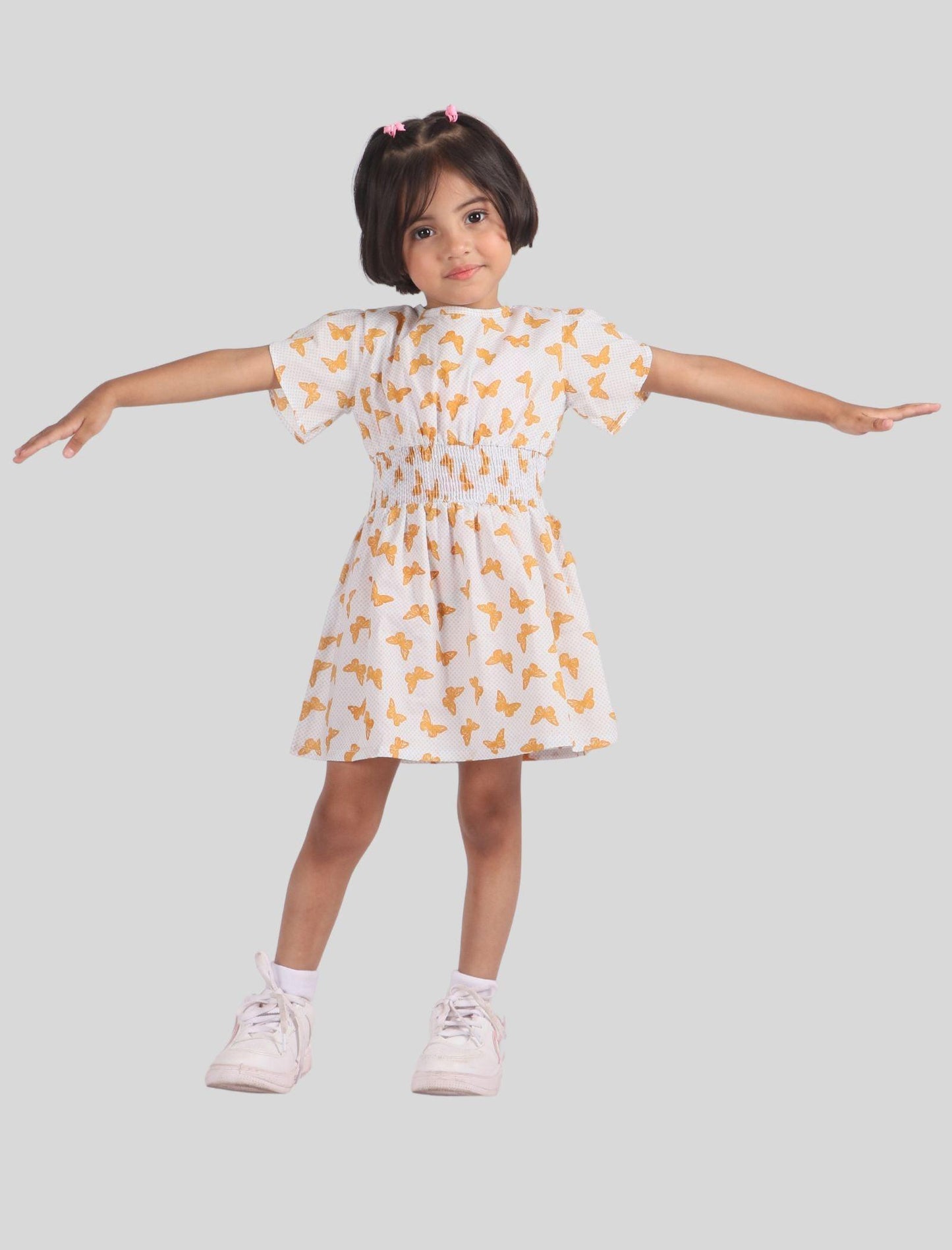 Butterfly Printed Cotton Frock for Girls Kids (White) - Tweeny Mini