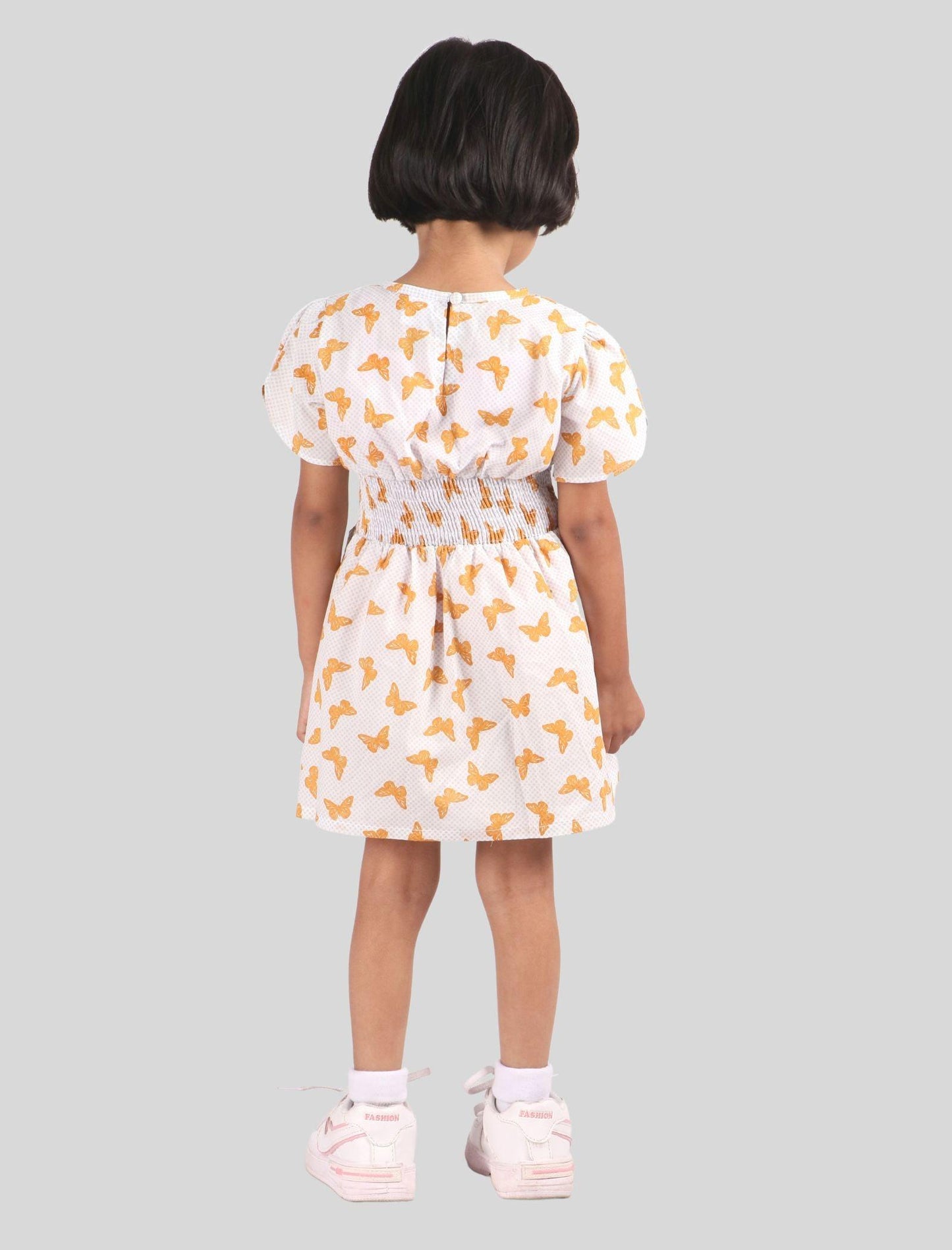 Butterfly Printed Cotton Frock for Girls Kids (White) - Tweeny Mini